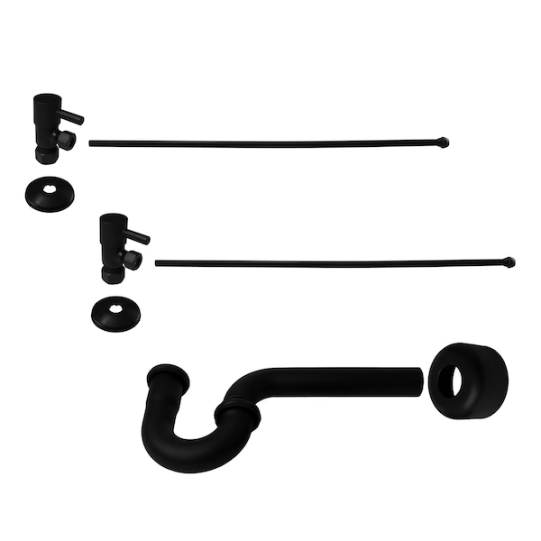 Westbrass Pedestal Sink Faucet Supply Kit with 1/4-Turn Lever Handles and P-Trap, Matte Black D1838QRL-62 - main